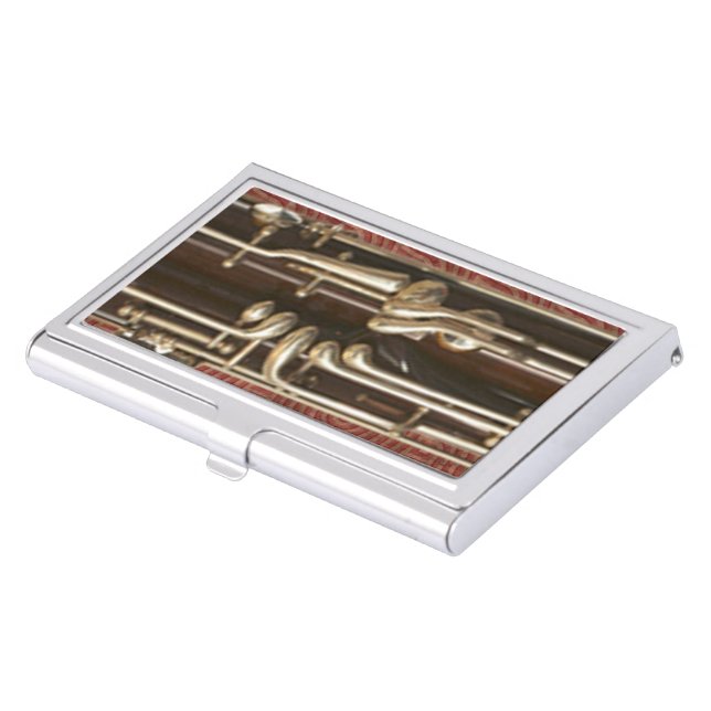 Bassoon Keys on Dark Red Business Card Case (Front)