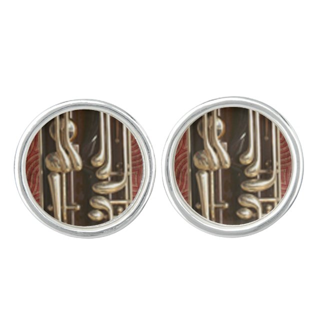 Bassoon Keys on Dark Red Cufflinks (Front)