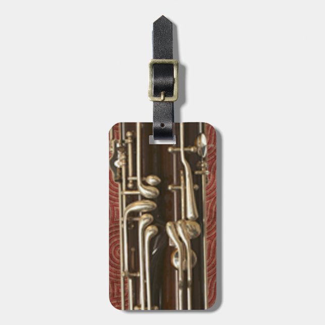 Bassoon Keys on Dark Red Customizable Luggage Tag (Front Vertical)