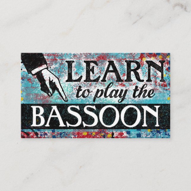 Bassoon Lessons Business Cards - Blue Red (Front)