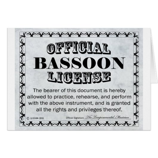 Bassoon License Cards (Front Horizontal)