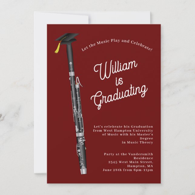 Bassoon Musician Graduation Party Music Invitation (Front)