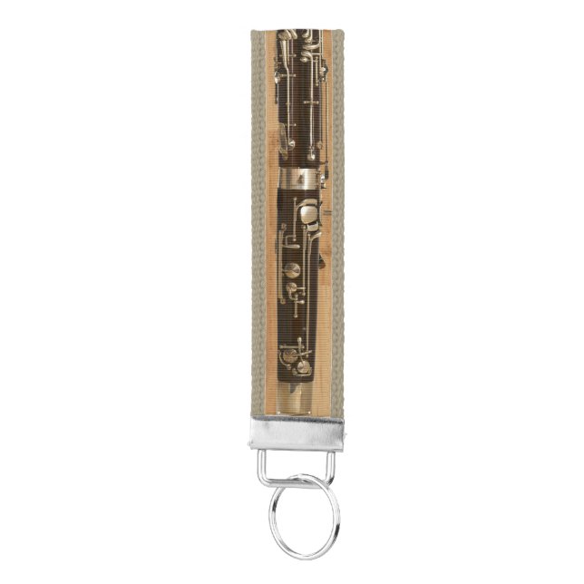 Bassoon on Wood Panel Look Wrist Keychain (Keys on Bottom)