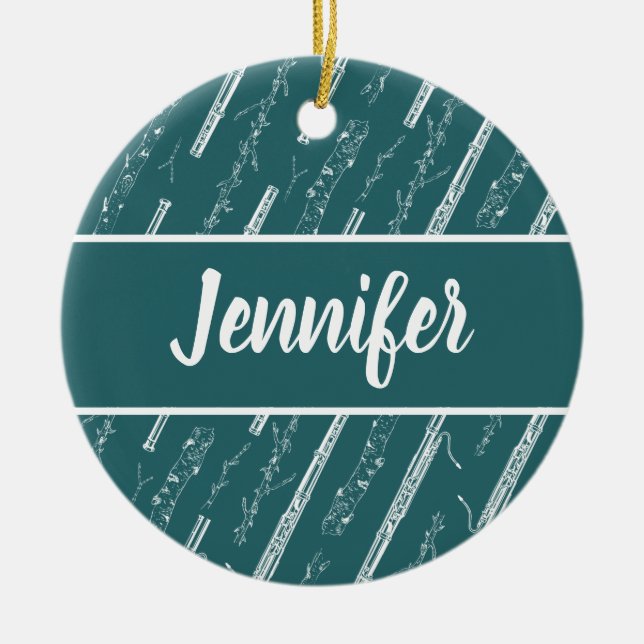 Bassoon Player Music Gift Custom Personalized Blue Ceramic Ornament (Front)