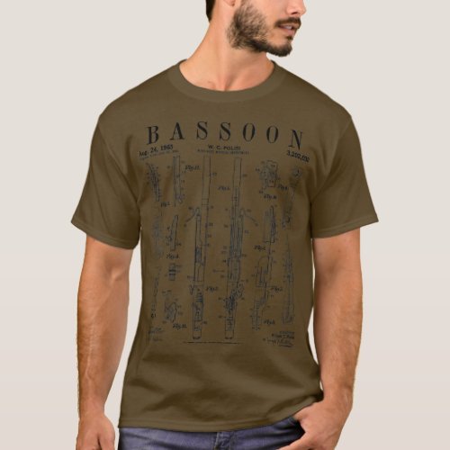 Bassoon Player Vintage Patent Bassoonist Drawing P T_Shirt