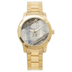Bassoon Sections on Faded Denim Custom Monogram Watch