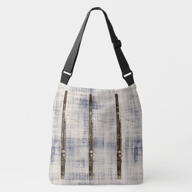 Bassoon Trio on Blue White Faded Denim Look Crossbody Bag (Front)