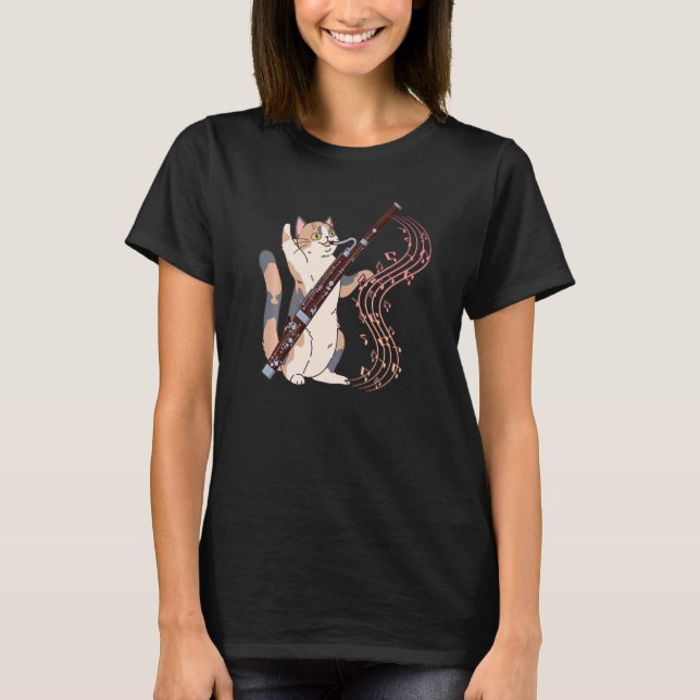Bassoonist Music Orchestra Cat Playing Bassoon T-Shirt (Front)