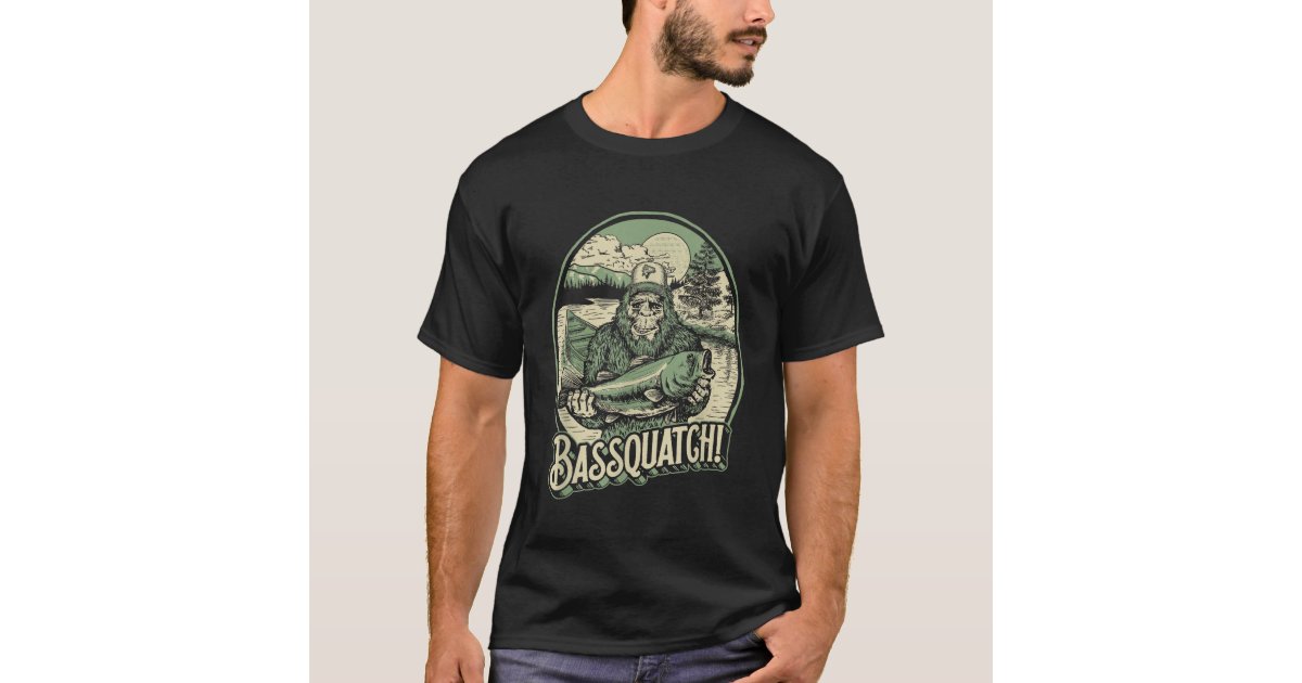 Bassquatch Funny Bigfoot Fishing T Shirt Outdoor Premium Sasquatch Bass  Fish Tee