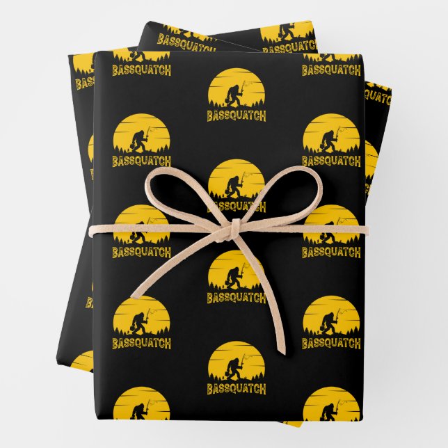 Bassquatch Bigfoot Sasquatch Fullmoon Rod Fishing  Wrapping Paper Sheets (In situ)