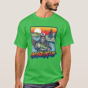Bassquatch! Funny Bass Fishing Sasquatch Retro 80S T-Shirt