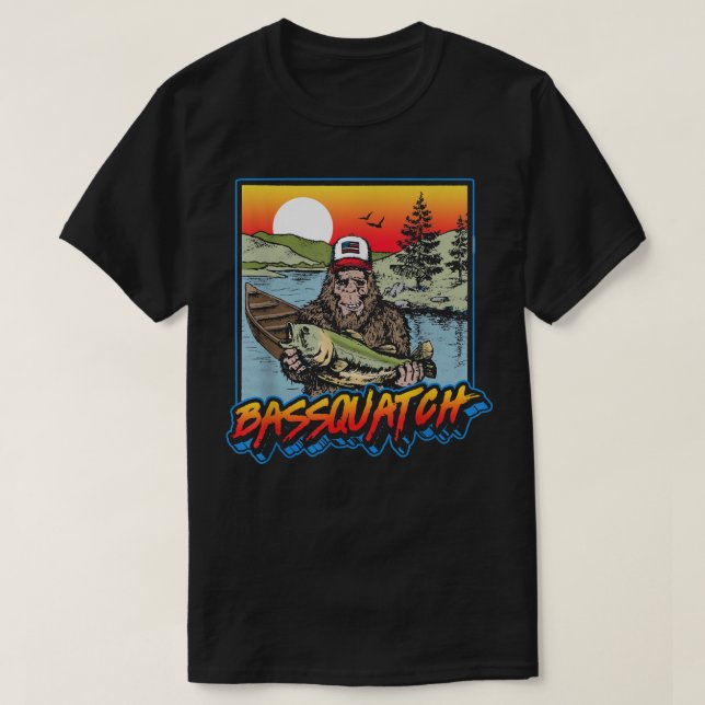 Bassquatch Funny Bass Fishing Sasquatch Retro 80s  T-Shirt (Design Front)