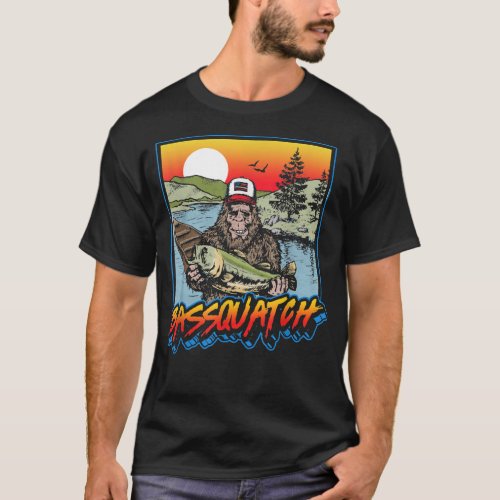 Bassquatch Funny Bass Fishing Sasquatch Retro 80s  T_Shirt