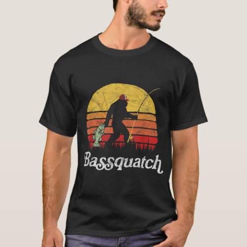 Bassquatch Funny Bigfoot Fishing Outdoor Retro  T_Shirt