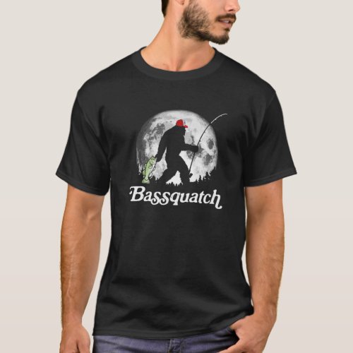 Bassquatch Funny Bigfoot Night Fishing T_Shirt