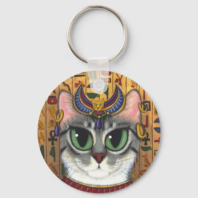 Bast Goddess, Egyptian Bastet Cat Art Keychain (Front)