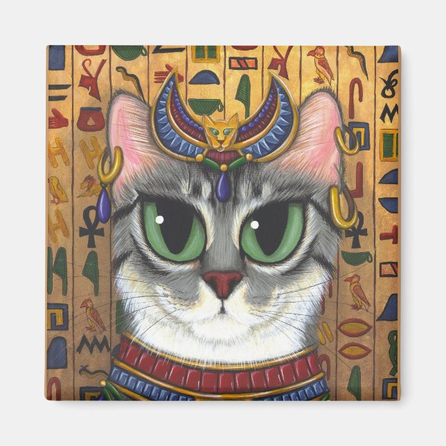 Bast Goddess, Egyptian Bastet Cat Art Magnet (Front)