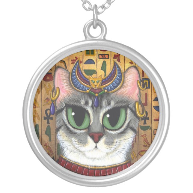 Bast Goddess Egyptian Bastet Cat Art Necklace (Front)