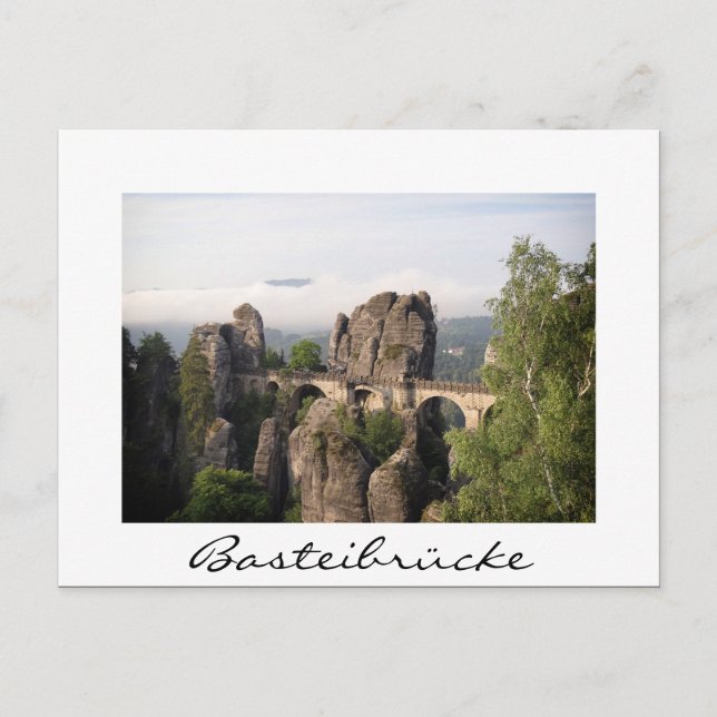 Bastei Bridge (Basteibrücke) white postcard (Front)