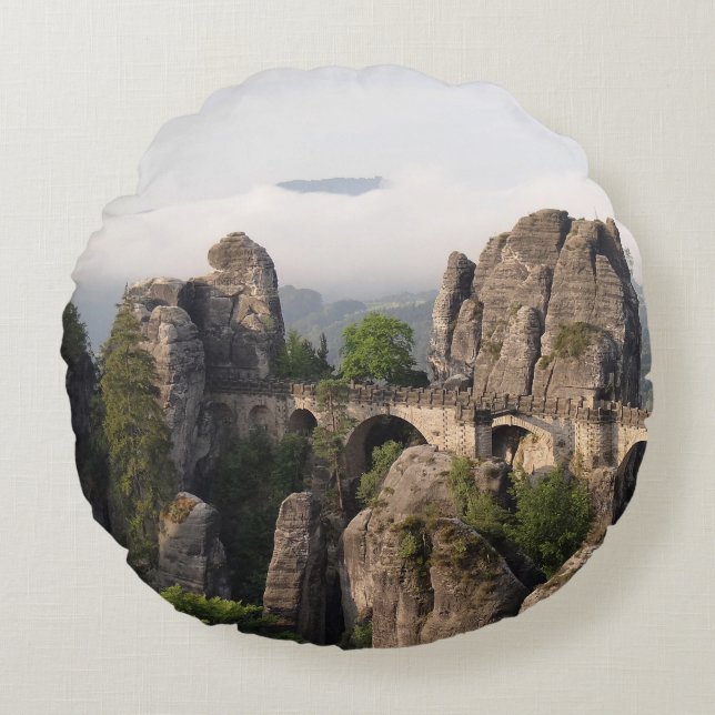 Bastei Bridge In Germany round pillow (Front)