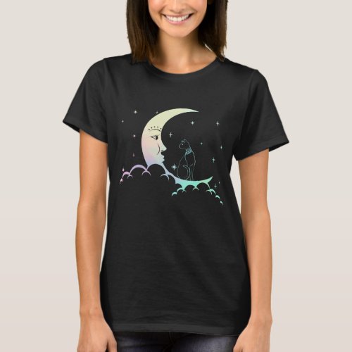 Bastet Ancient Egypt Cat Pastel Goth Moon Crescent T_Shirt