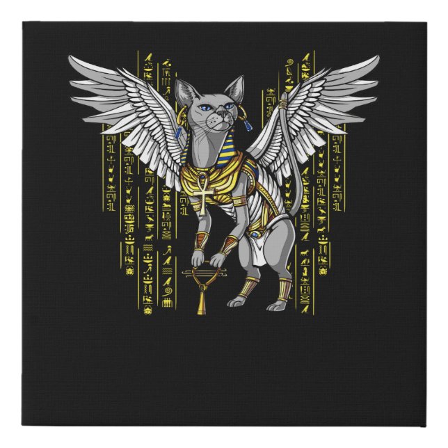 Bastet Egyptian Cat Goddess Ankh Hieroglyphs Faux Canvas Print (Front)