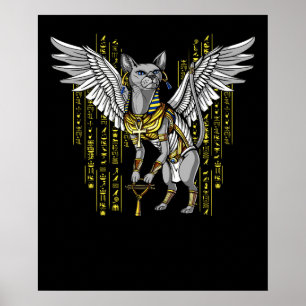 Bastet Egyptian Cat Goddess Ankh Hieroglyphs Poster