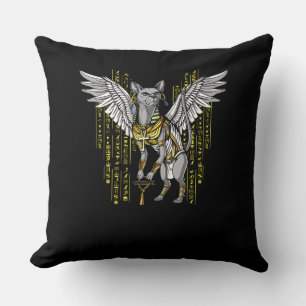 Bastet Egyptian Cat Goddess Ankh Hieroglyphs Throw Pillow