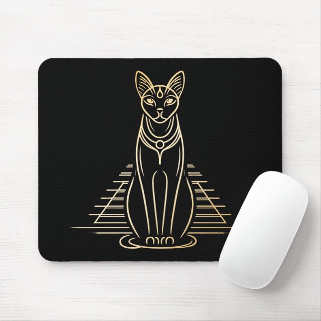 Bastet, Egyptian Cat Goddess in front of a pyramid Mouse Pad (With Mouse)