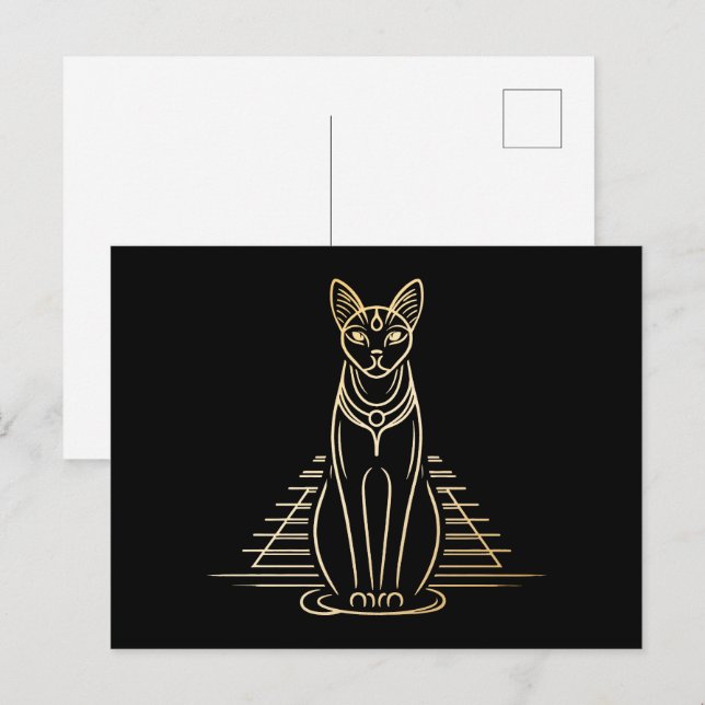 Bastet, Egyptian Cat Goddess in front of a pyramid Postcard (Front/Back)