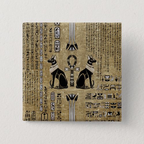 Bastet _ Egyptian Cats And Ankh Cross Button