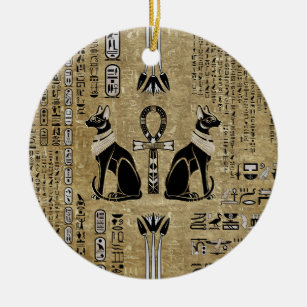 Bastet - Egyptian Cats And Ankh Cross Ceramic Ornament