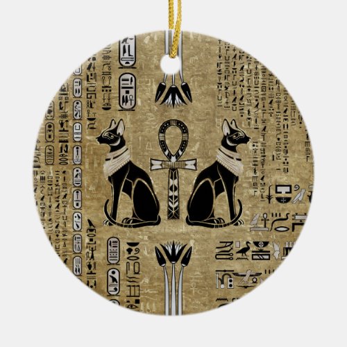 Bastet _ Egyptian Cats And Ankh Cross Ceramic Ornament