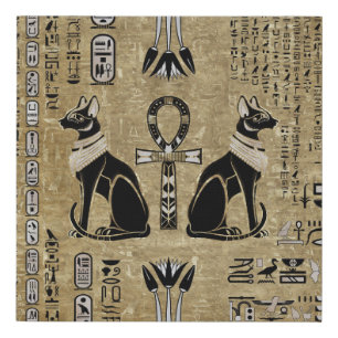 Bastet - Egyptian Cats And Ankh Cross Faux Canvas Print