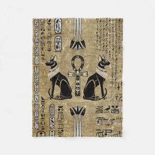 Bastet - Egyptian Cats And Ankh Cross Fleece Blanket