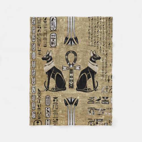 Bastet _ Egyptian Cats And Ankh Cross Fleece Blanket