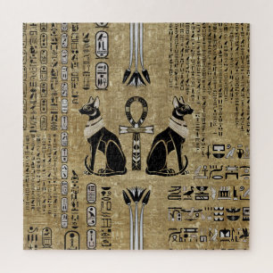 Bastet - Egyptian Cats And Ankh Cross Jigsaw Puzzle