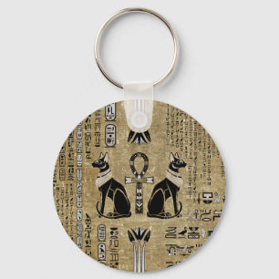 Bastet - Egyptian Cats And Ankh Cross Keychain