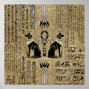 Bastet - Egyptian Cats And Ankh Cross Poster