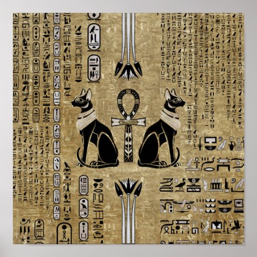 Bastet _ Egyptian Cats And Ankh Cross Poster