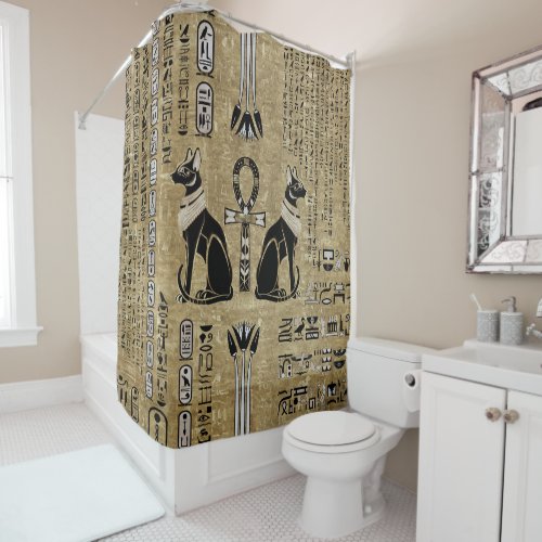 Bastet _ Egyptian Cats And Ankh Cross Shower Curtain