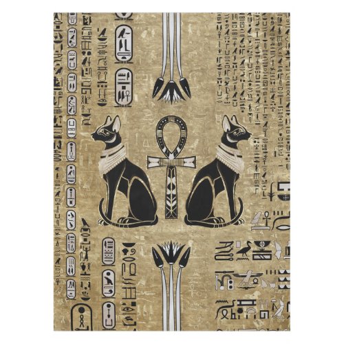 Bastet _ Egyptian Cats And Ankh Cross Tablecloth