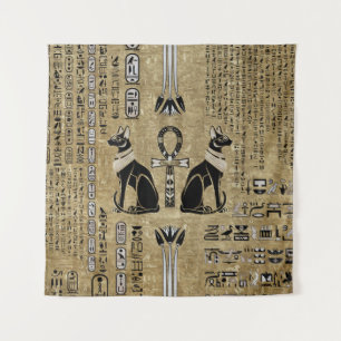 Bastet - Egyptian Cats And Ankh Cross Tapestry