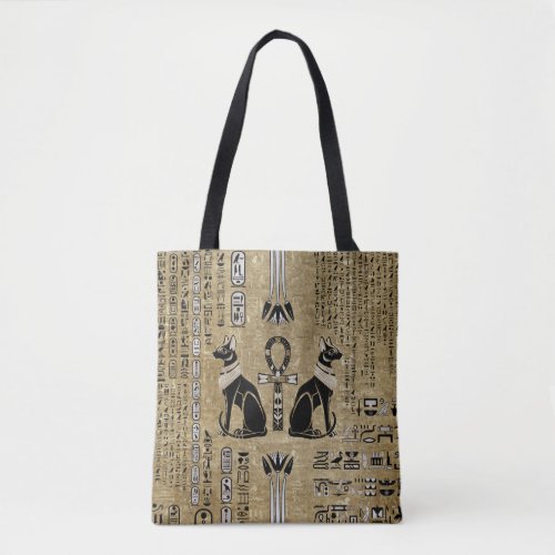 Bastet _ Egyptian Cats And Ankh Cross Tote Bag