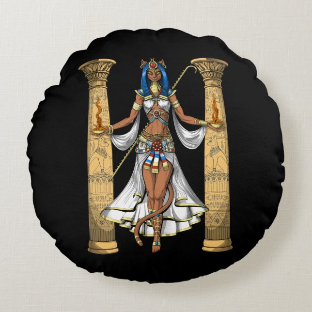Bastet Egyptian Goddess Round Pillow (Front)