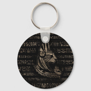 Bastet Egyptian Goddess -vintage gold on black Keychain