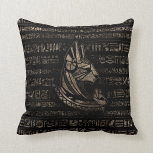 Bastet Egyptian Goddess -vintage gold on black Throw Pillow