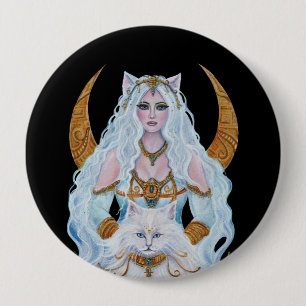 Bastet Egyptian goddess with cat by Renee Lavoie Button