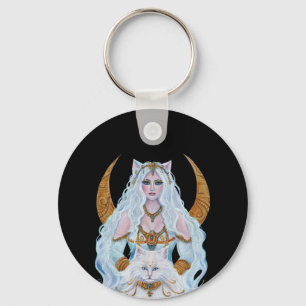 Bastet Egyptian goddess with cat by Renee Lavoie Keychain