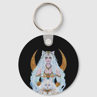 Bastet Egyptian goddess with cat by Renee Lavoie Keychain